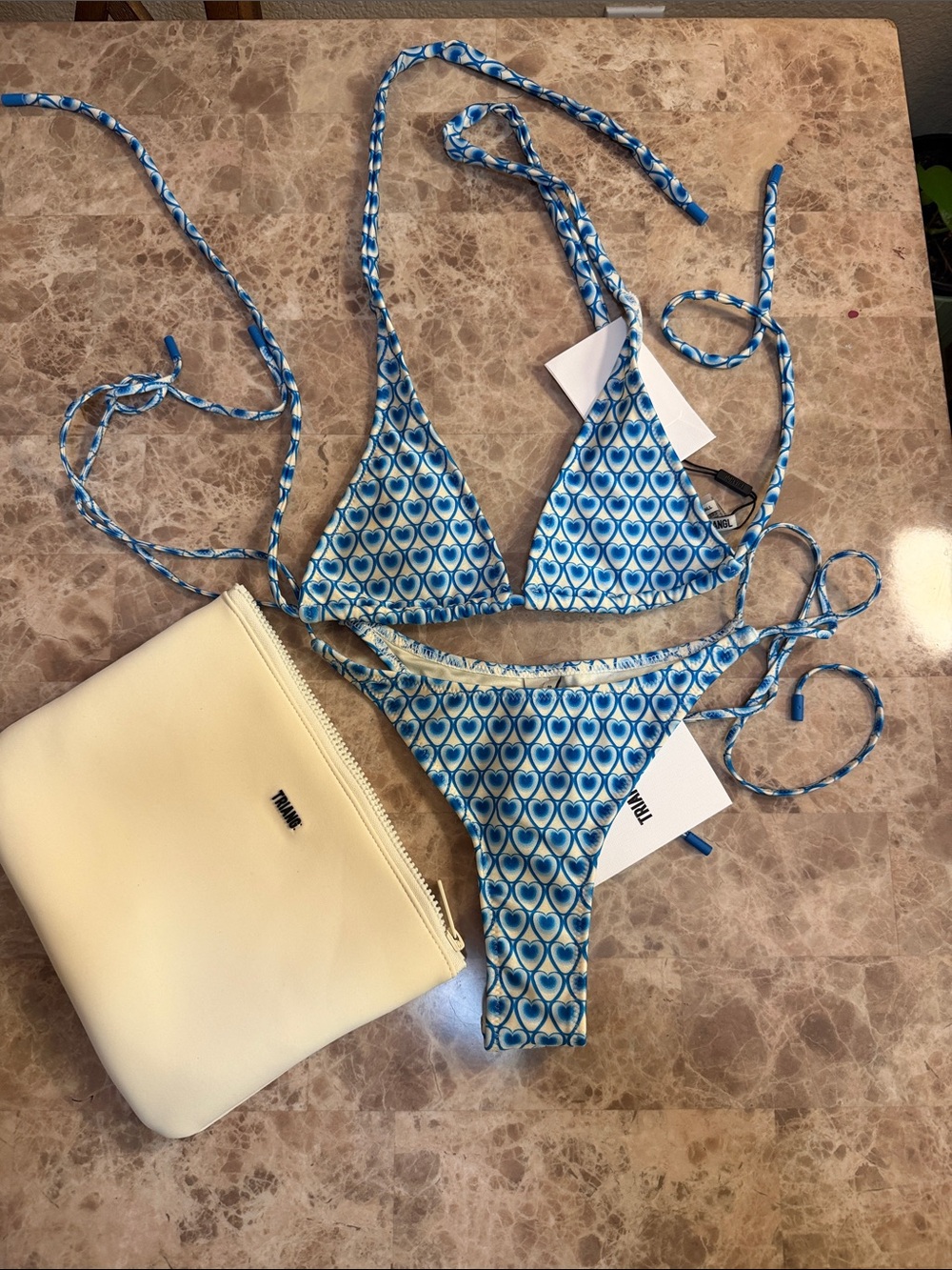triangl swimwear Blue Heart-Print Triangle Bikini